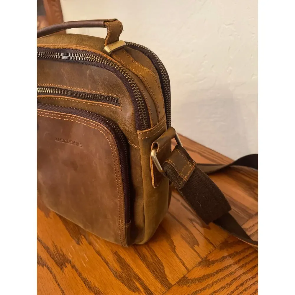 Jack&Chris Leather Messenger Bag for Men Man Purse Crossbody Bag